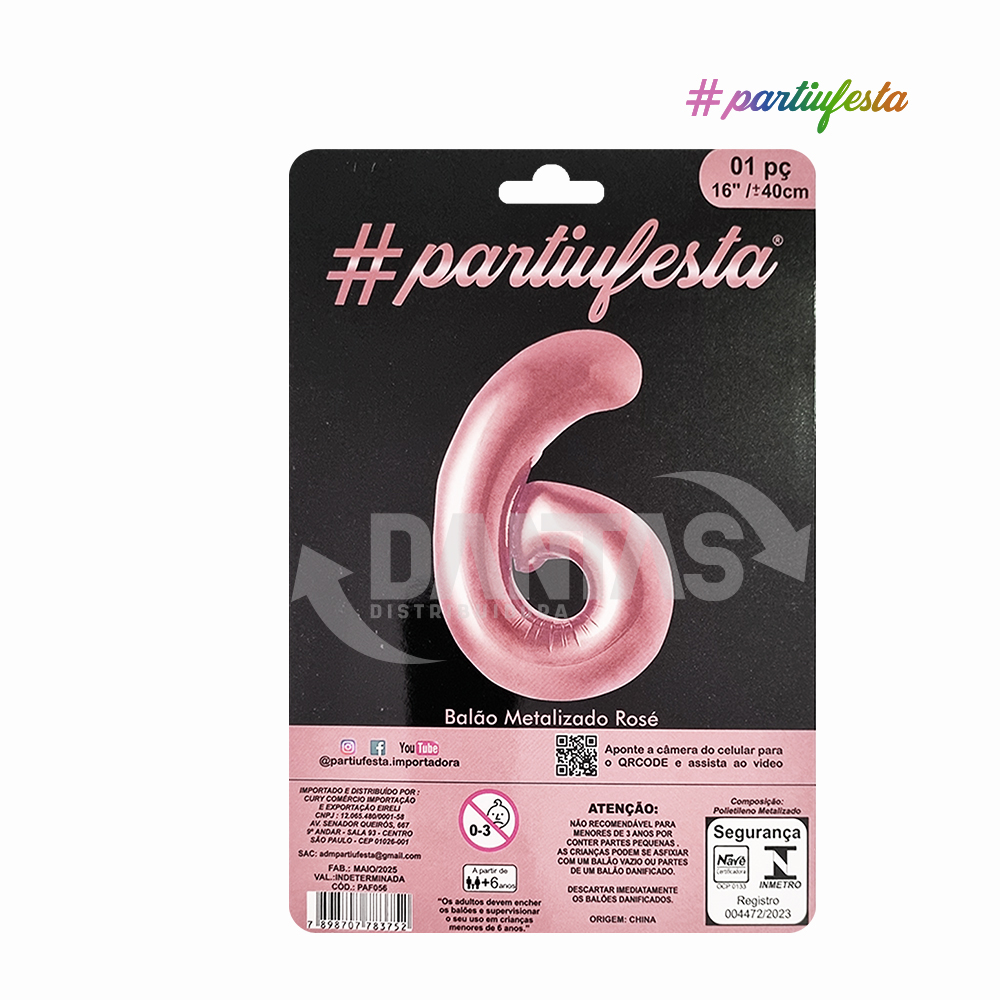 BALAO PARTIUFESTA METALIZADO 16” 40CM N° 7 ROSE