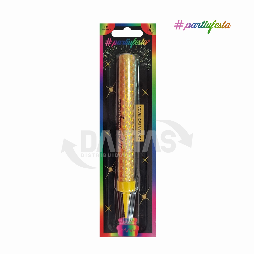 VELA VULCAO PARTIUFESTA 12CM CHAMA DOURADA