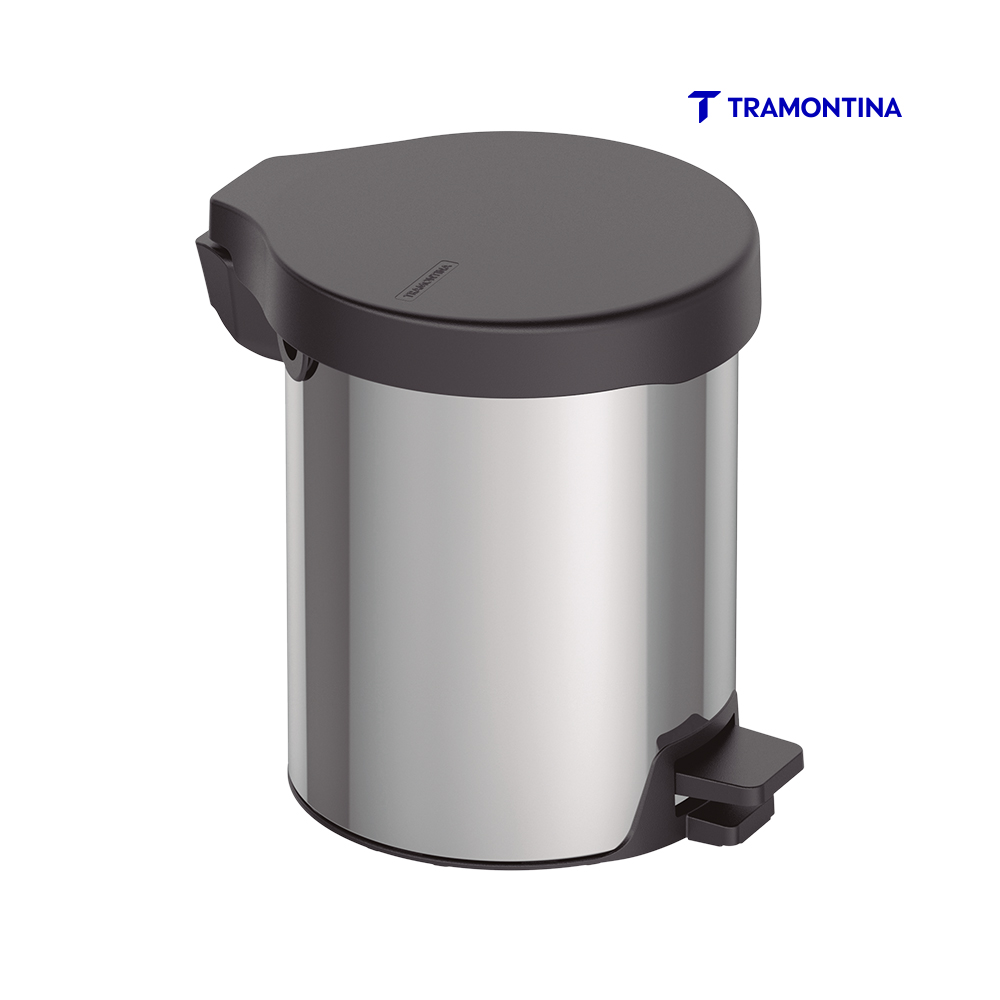 LIXEIRA TRAMONTINA NEW INOX C/PEDAL  12L COM ACABAMENTO POLIDO TAMPA PLASTICA PRETA