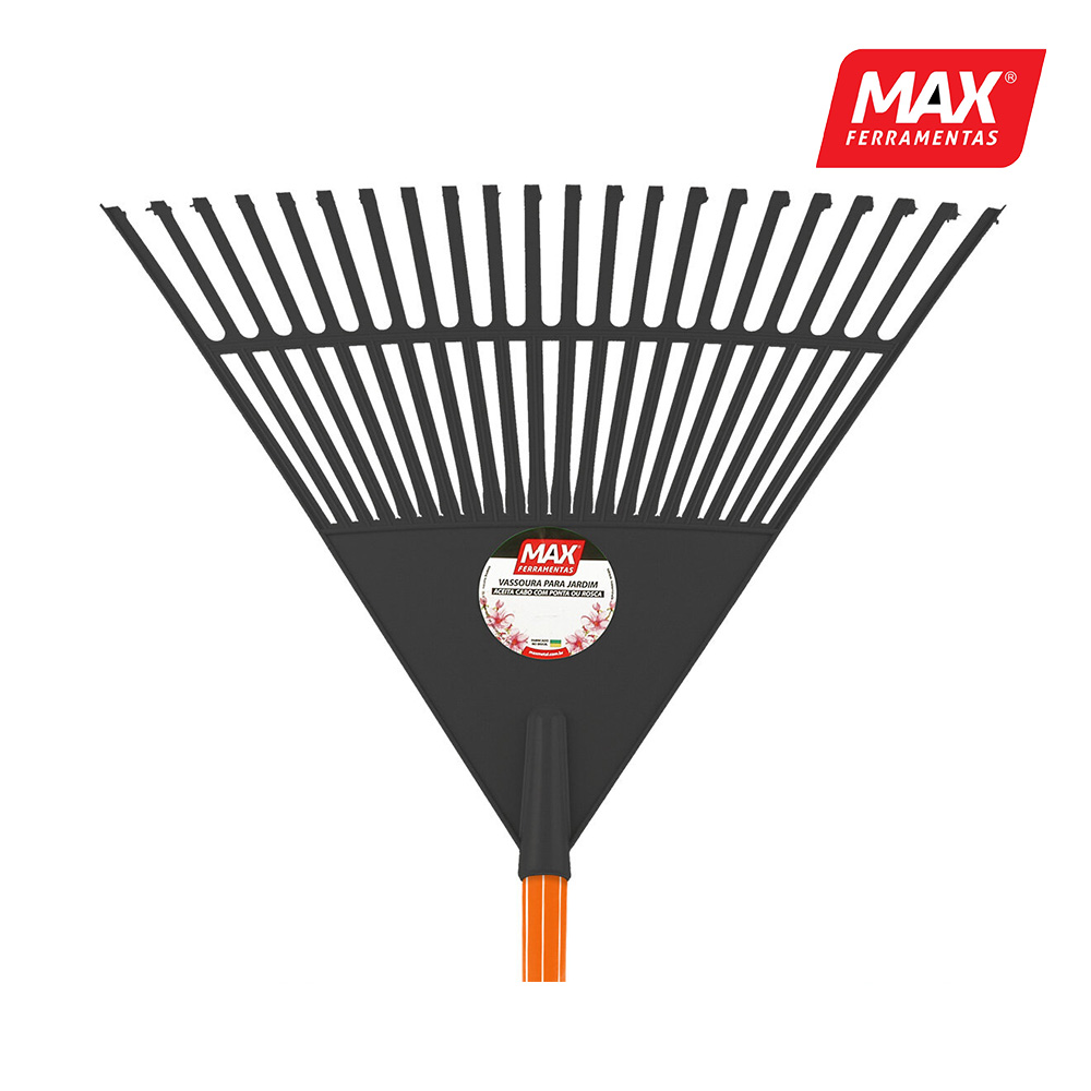 VASSOURA MAX PLASTICA P/JARDIM 22DT PRETA C/CABO MADEIRA