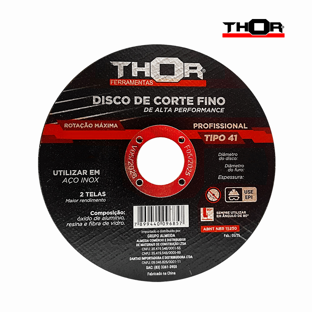 DISCO THOR CORTE FINO ACO INOX 180X1,6X23MM 7”