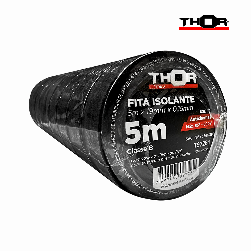 FITA ISOLANTE THOR 19MMX05M PRETA