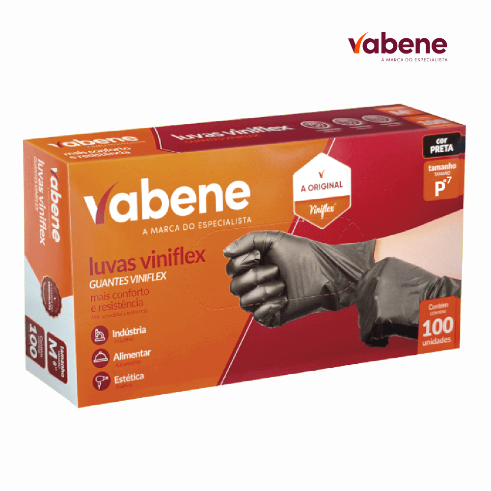 LUVA VABENE VINIFLEX SEM PO TAMANHO ”P” PRETA - CAIXINHA C/100 UNIDADES PRETA