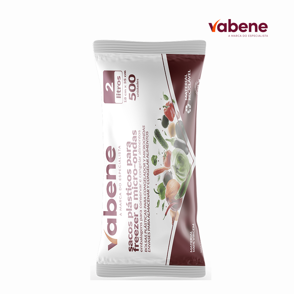 SACO PLASTICO VABENE FREEZER/MICROONDAS 18CMX35CM 2 LITROS - BOBINA C/500 UNIDADES