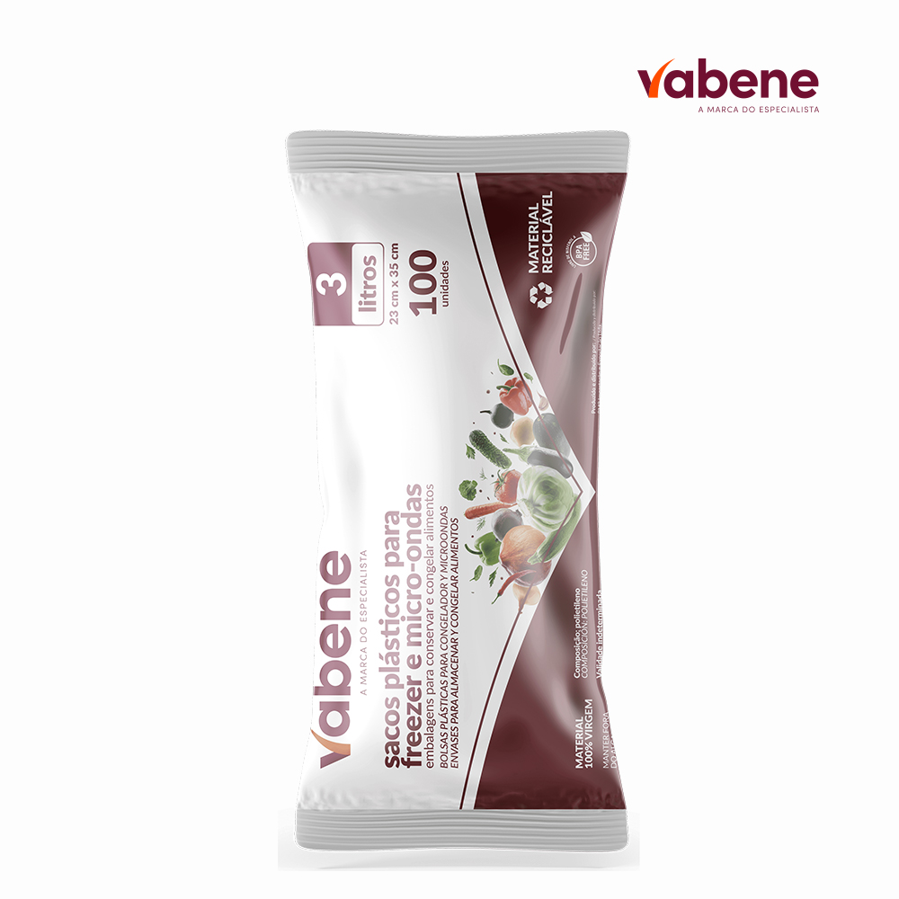 SACO PLASTICO VABENE FREEZER/MICROONDAS 23CMX35CM 3 LITROS - BOBINA C/500 UNIDADES