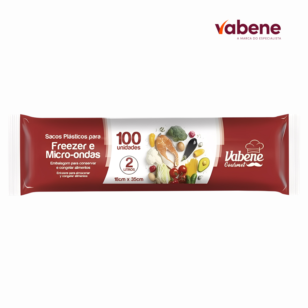 SACO PLASTICO VABENE FREEZER/MICROONDAS 18CMX35CM 2 LITROS - BOBINA C/100 UNIDADES