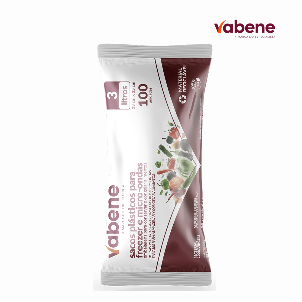 SACO PLASTICO VABENE FREEZER/MICROONDAS 23CMX35CM 3 LITROS - BOBINA C/100 UNIDADES