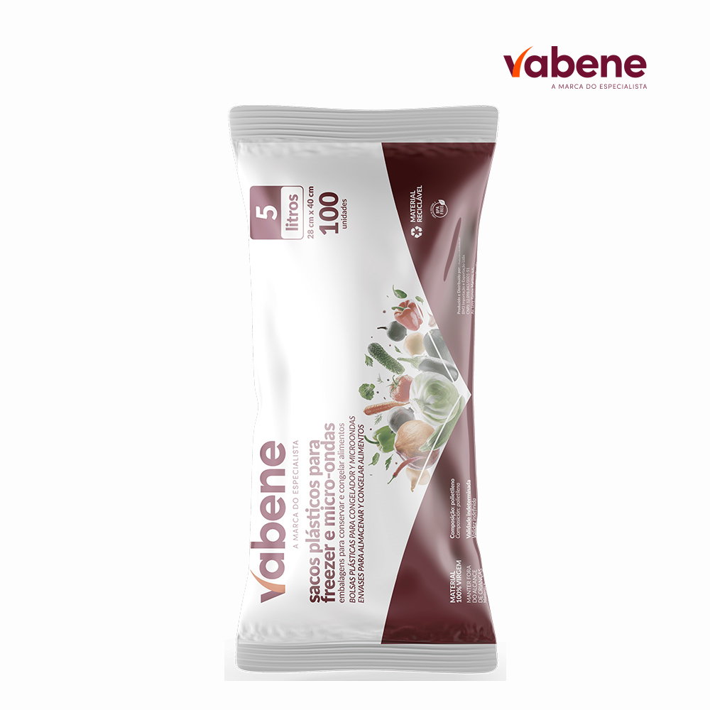 SACO PLASTICO VABENE FREEZER/MICROONDAS 28CMX40CM 5 LITROS - BOBINA C/100 UNIDADES