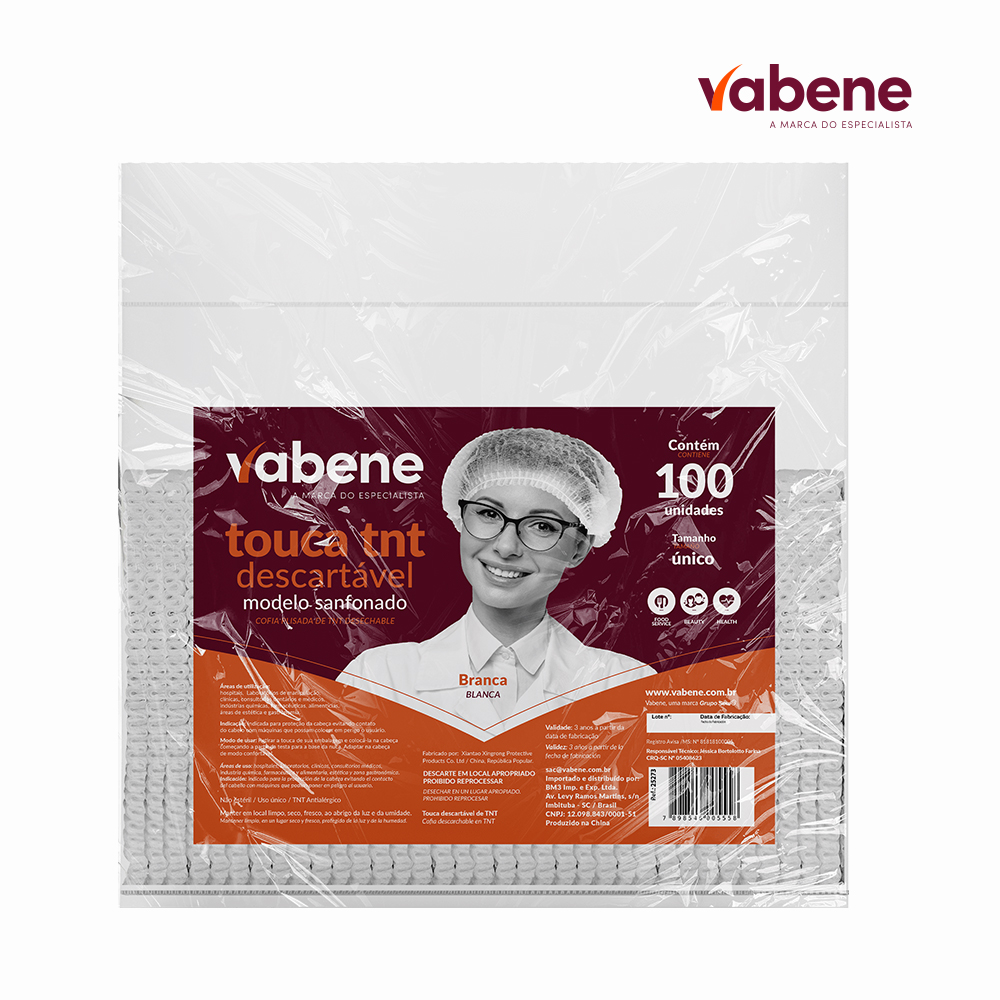 TOUCA VABENE TNT SANFONADA TAMANHO UNICO BRANCA - PCT C/100 UNIDADES