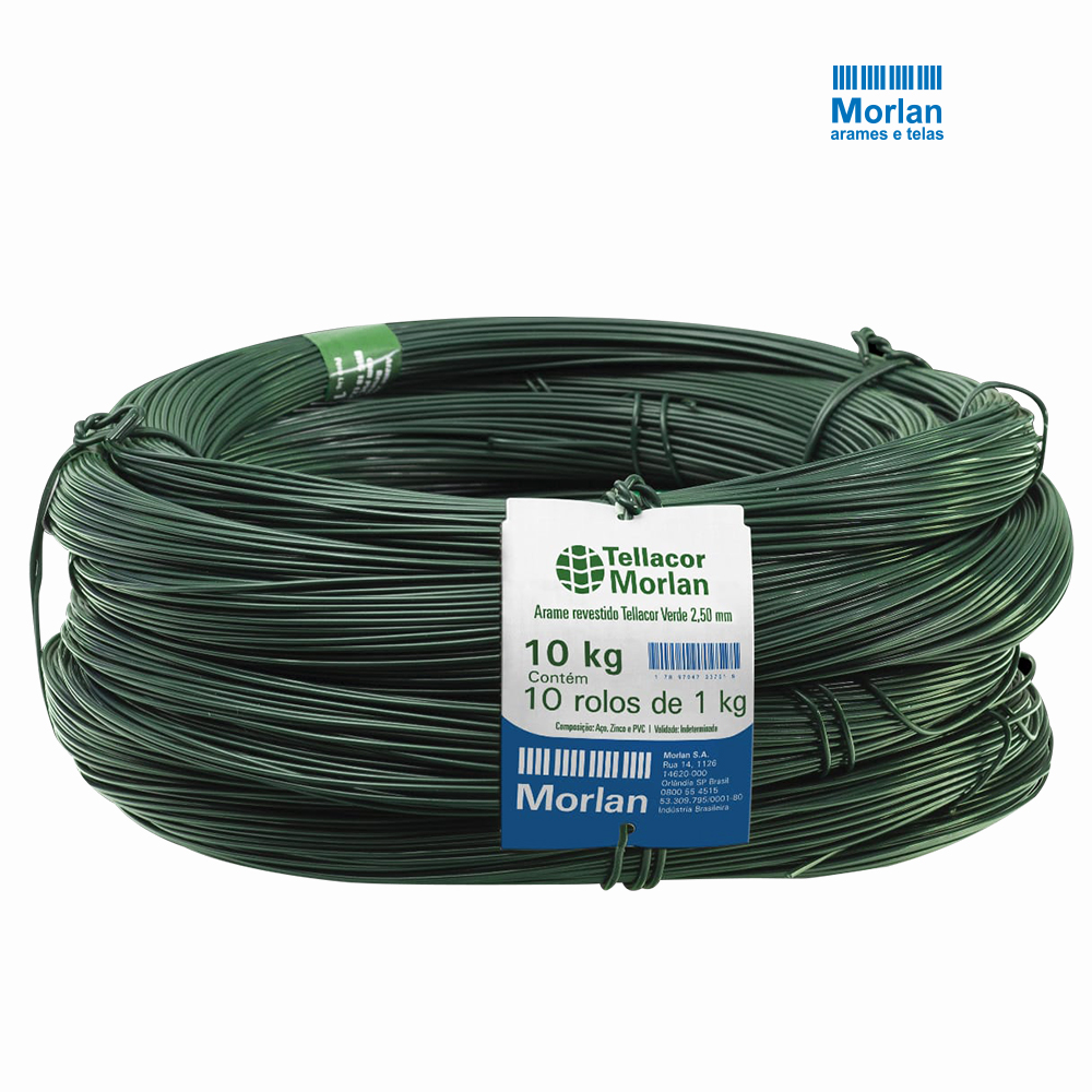 ARAME MORLAN TELLACOR REVESTIDO PVC 2,5MM 1KG VERDE