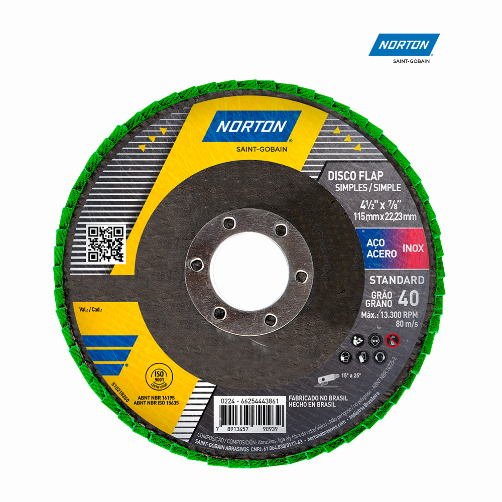 DISCO NORTON FLAP STANDARD FIBRA R244 115X22,23MM G040 4.1/2X7/8”