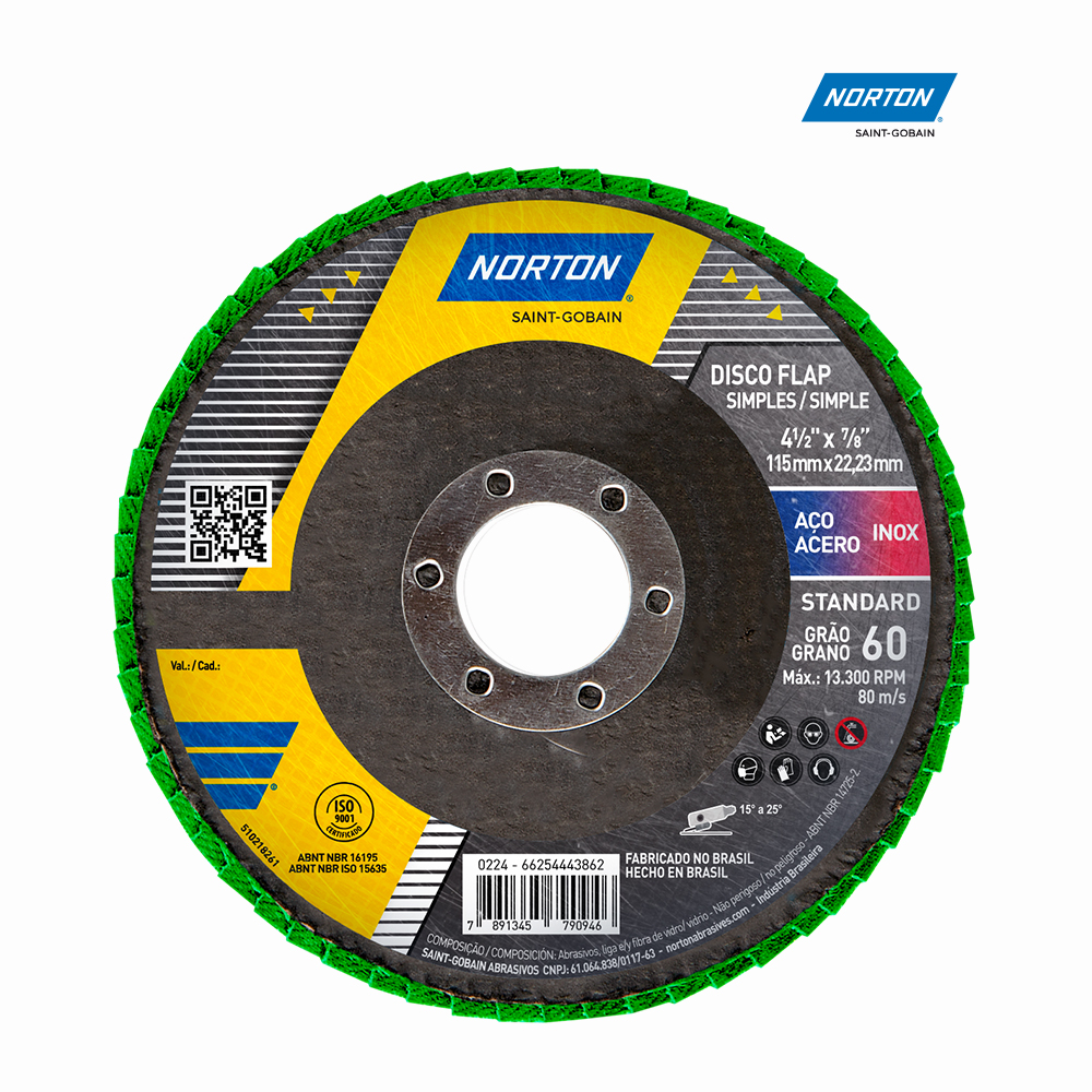 DISCO NORTON FLAP STANDARD FIBRA R244 115X22,23MM G060 4.1/2X7/8”