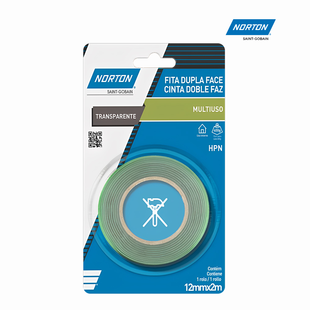 FITA NORTON ADESIVA DUPLA FACE HPN MULTIUSO 12MMX 2 METROS BLISTER