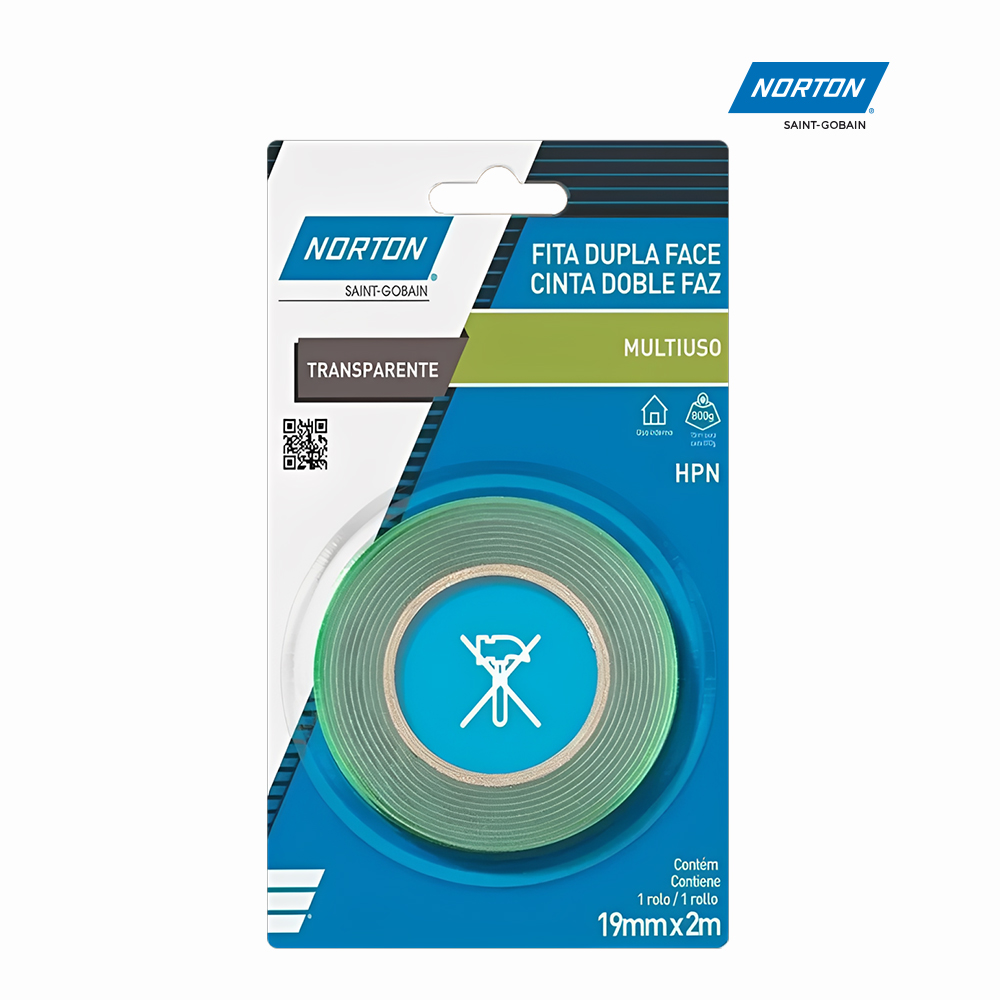 FITA NORTON ADESIVA DUPLA FACE HPN MULTIUSO 19MMX 2 METROS BLISTER