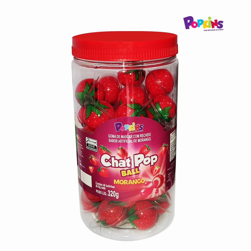 CHICLETE POPKINS CHATPOP BALL MORANGO - DISPLAY C/40 UNIDADES