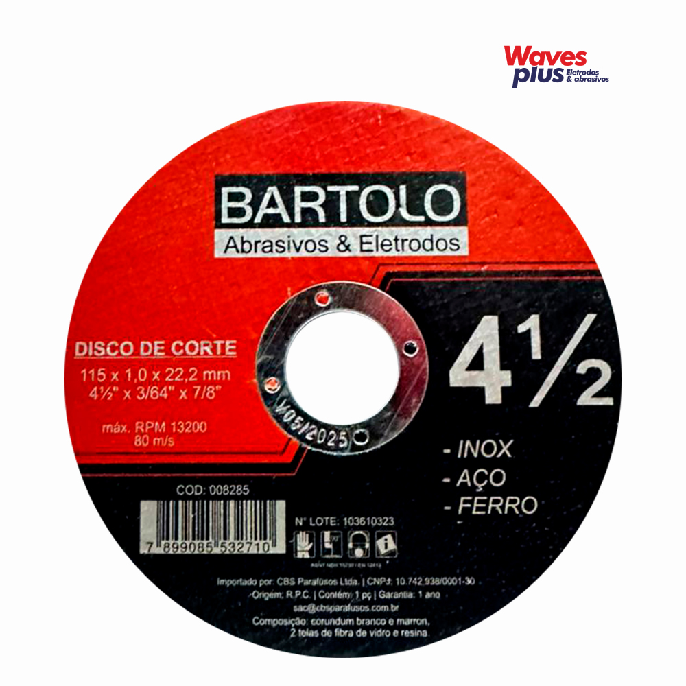 DISCO DE CORTE WAVES PLUS BARTOLO 4.1/2” X1,0 X 7/8”