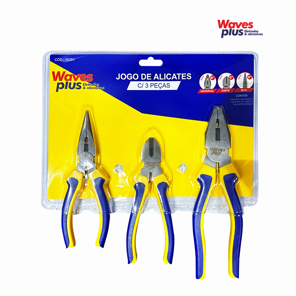 JOGO WAVE PLUS DE ALICATES UNIVERSAL / BICO / CORTE - C/03 PEÇAS