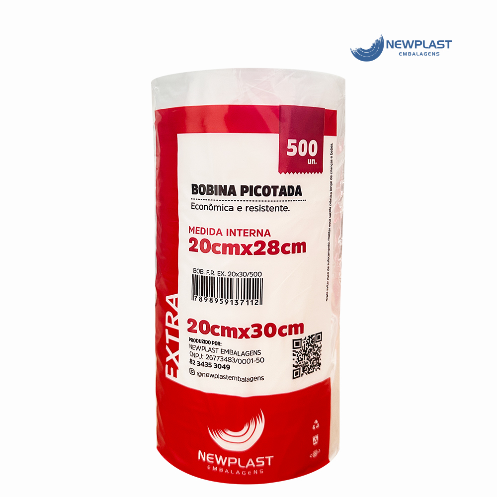 BOBINA NEWPLAST PICOTADA 20X30CM - PESO APROXIMADO 9,00KG COM FARDO 09 UNIDADES