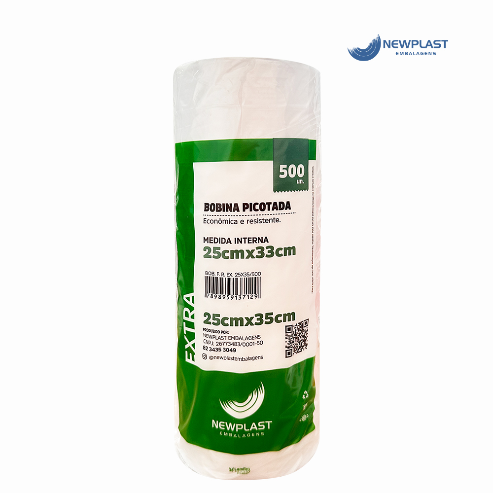 BOBINA NEWPLAST PICOTADA 25X35CM - PESO APROXIMADO 15,60KG COM FARDO 09 UNIDADES