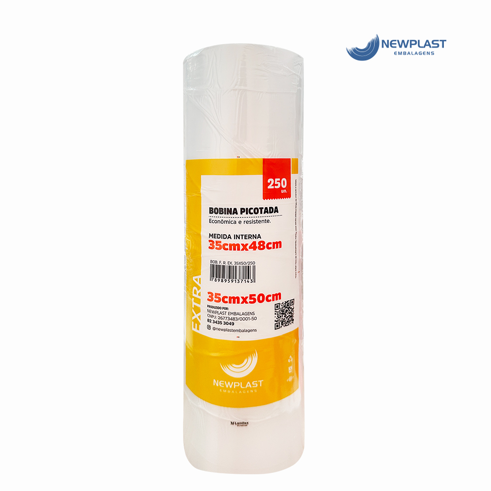 BOBINA NEWPLAST PICOTADA 35X50CM - PESO APROXIMADO 19,70KG COM FARDO 09 UNIDADES