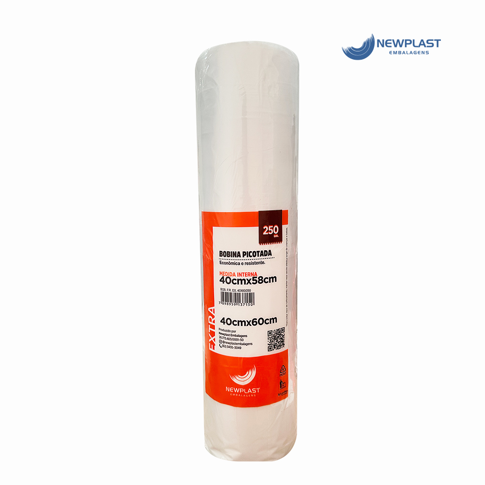 BOBINA NEWPLAST PICOTADA 40X60CM - PESO APROXIMADO 24,00KG COM FARDO 09 UNIDADES