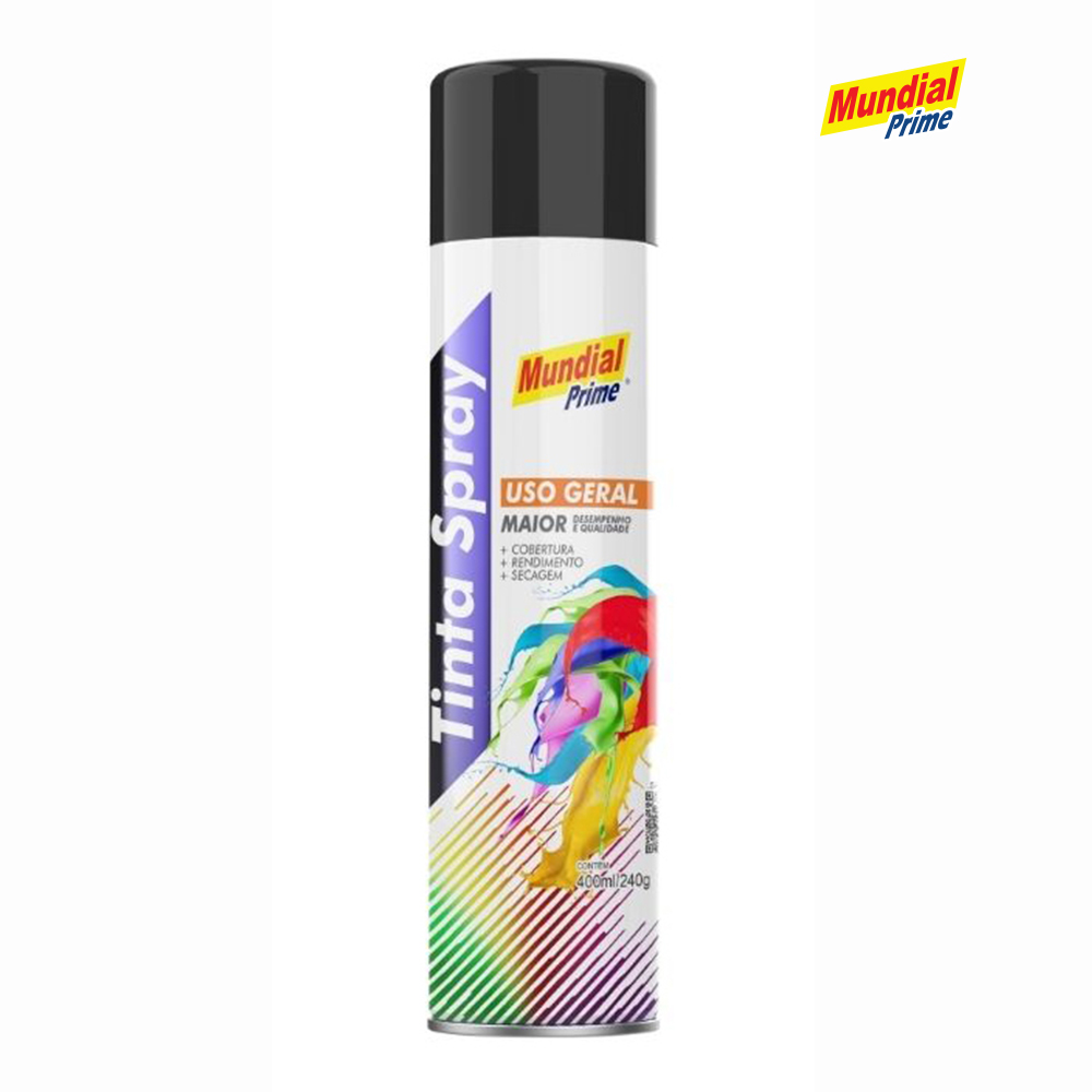 SPRAY MUNDIAL PRIME USO GERAL PRETO SEMI BRILHO 400ML