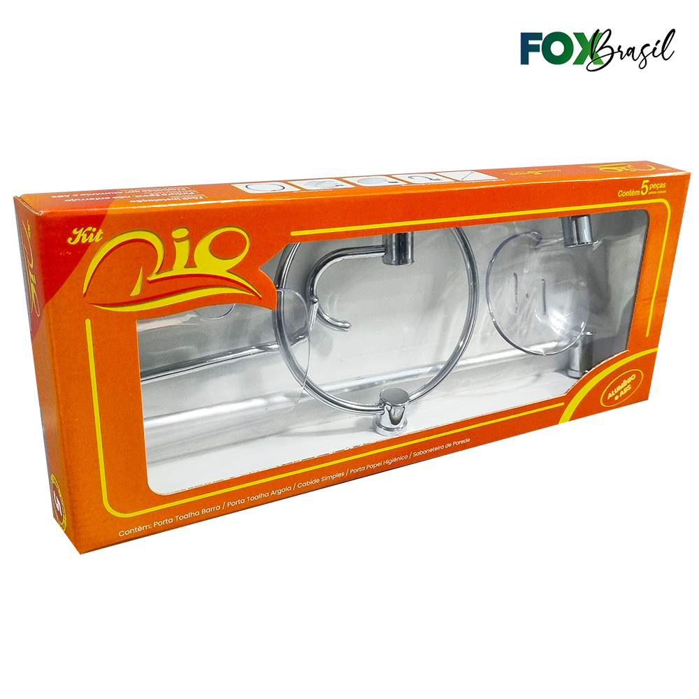 KIT RIO P/BANHEIRO CROMADO / ACRILICO CRISTAL - C/05 PEÇAS