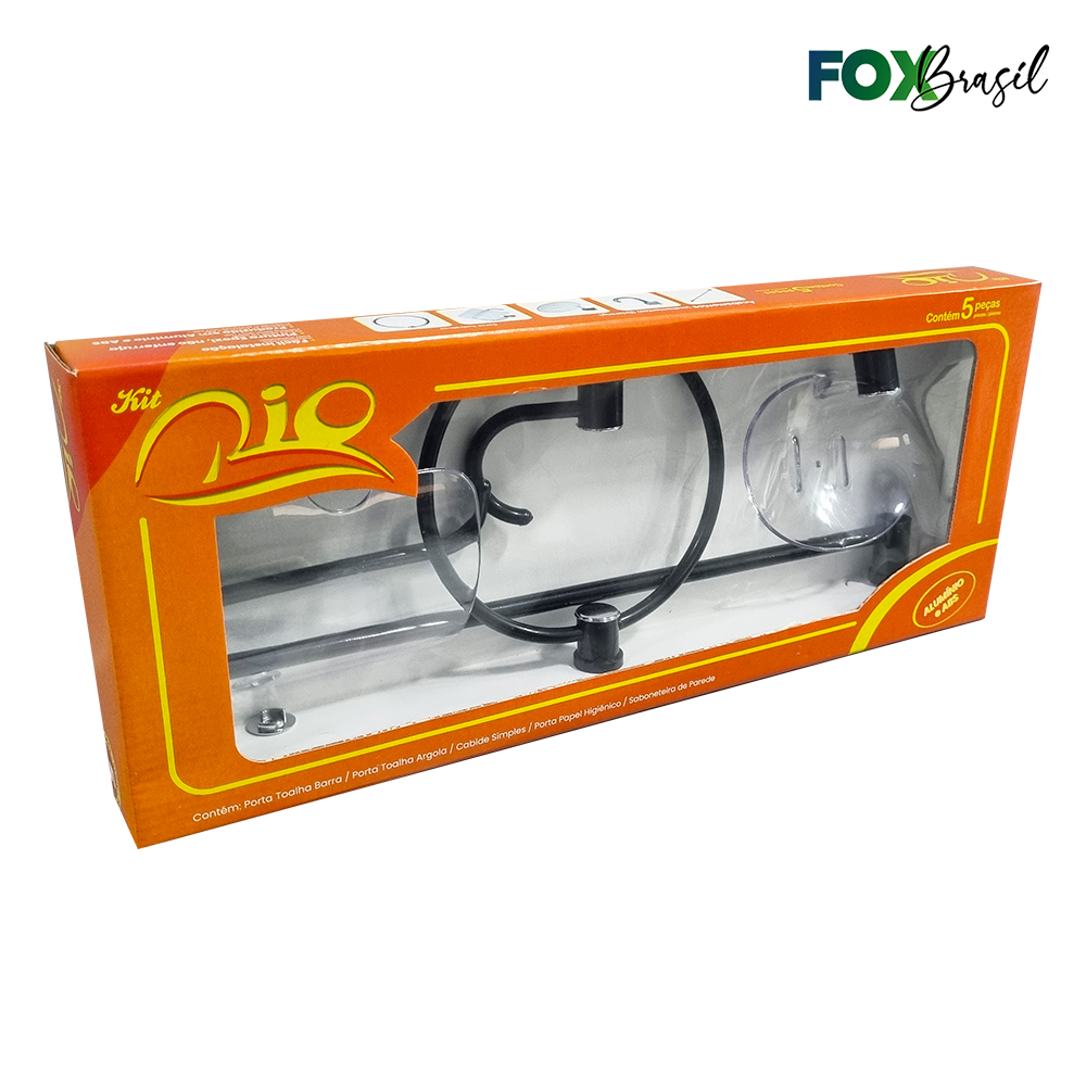 KIT RIO P/BANHEIRO PRETO / ACRILICO CRISTAL - C/05 PEÇAS