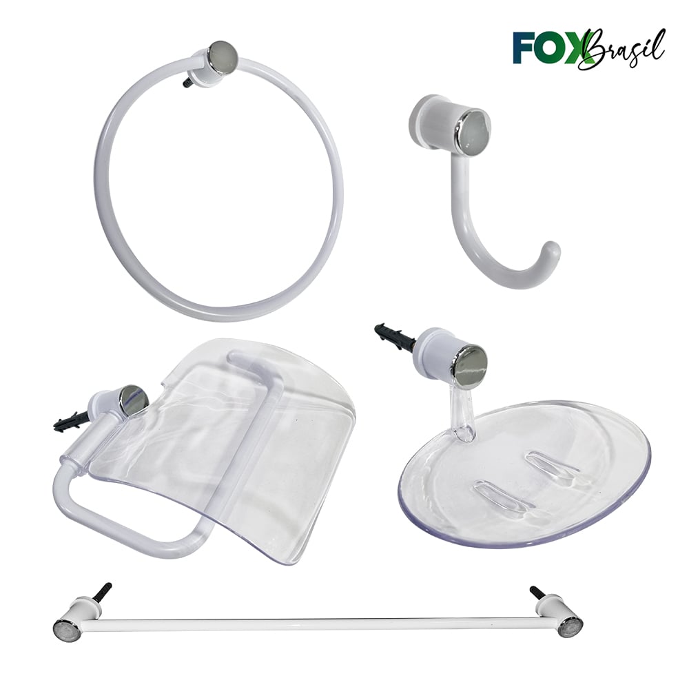 KIT RIO P/BANHEIRO LINHA ECONOMICA BRANCO / ACRILICO CRISTAL - C/05 PEÇAS