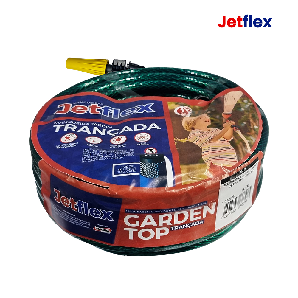MANGUEIRA JETFLEX P/JARDIM LINHA GARDEM TOP TRANÇADA -  COR VERDE 15M