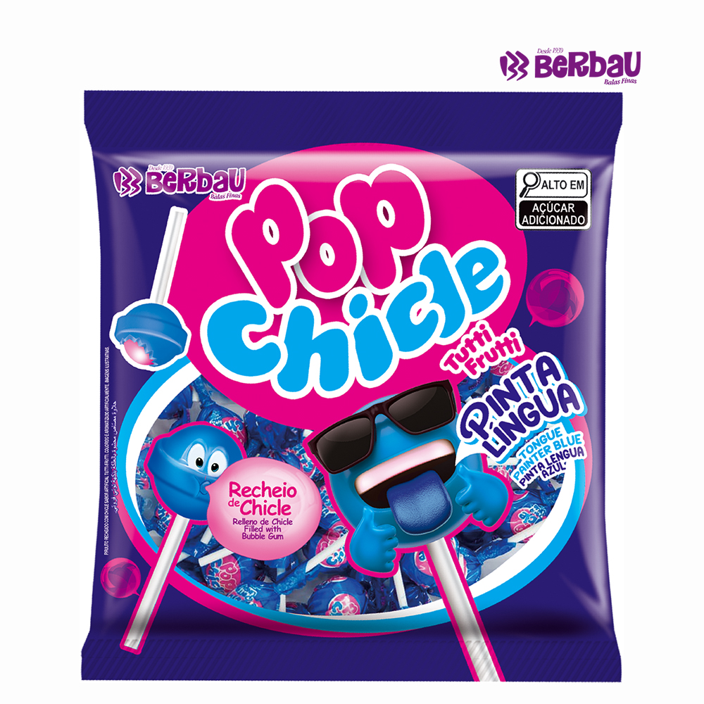 PIRULITO BERBAU POP CHICLETE PINTA LINGUA AZUL TUTTI-FRUTTI 500 GRAMAS