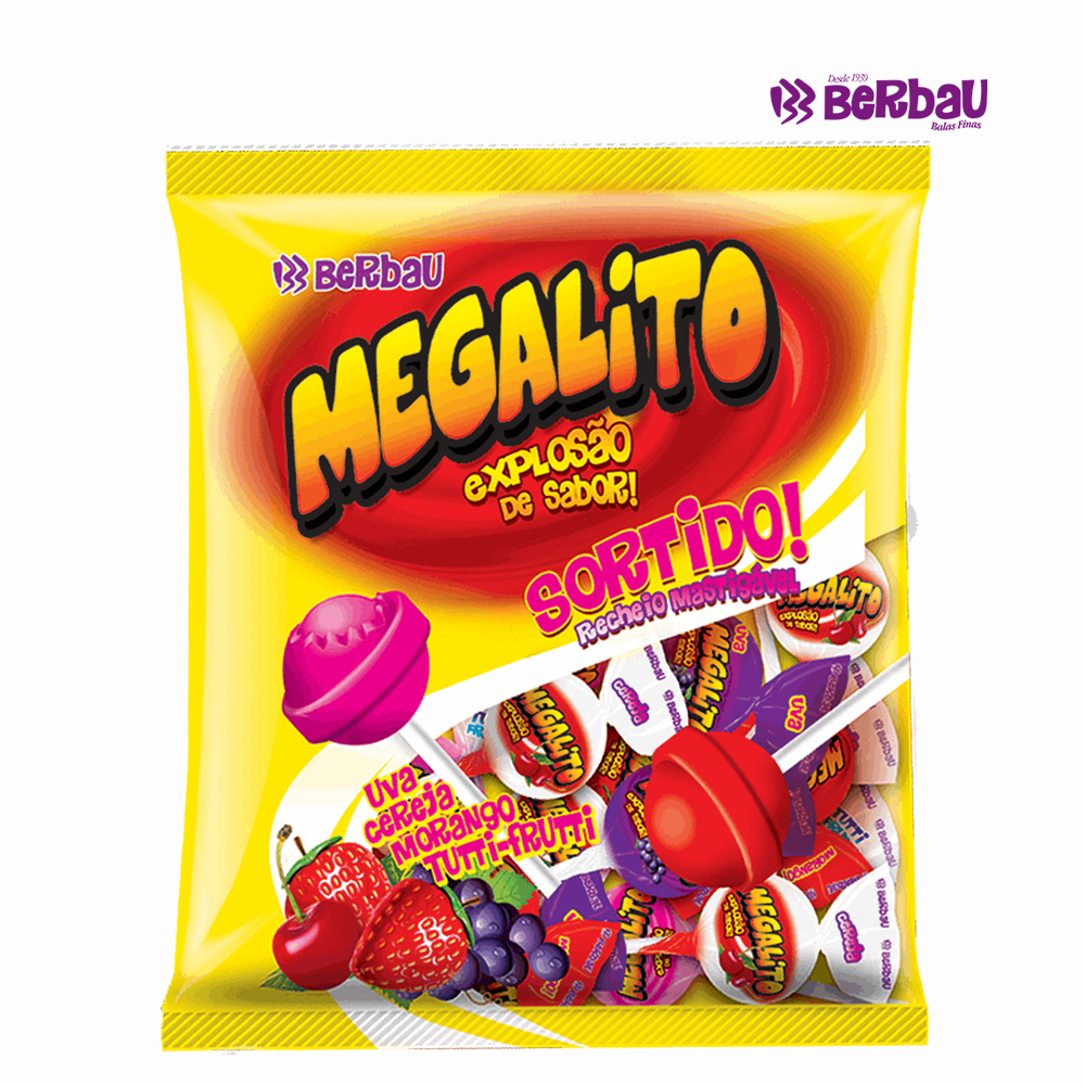 PIRULITO BERBAU MEGALITO RECHEIO MASTIGAVEL SORTIDO 1KG