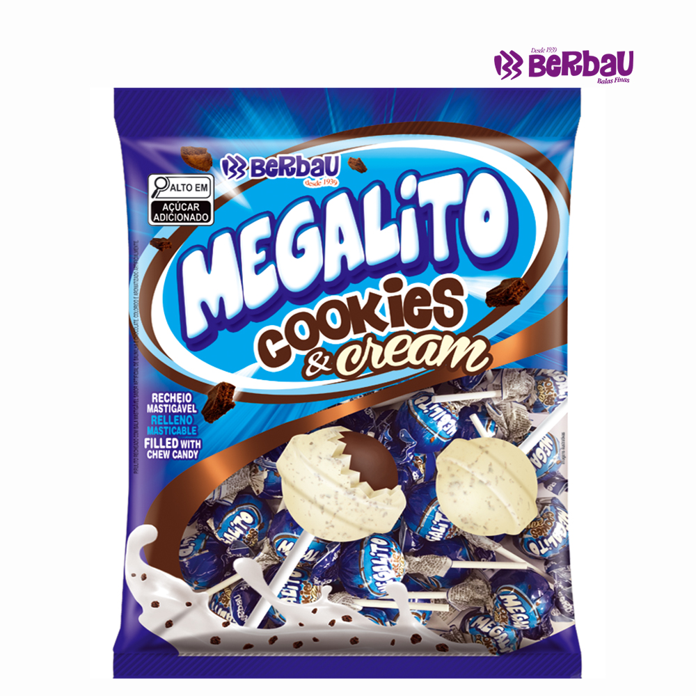 PIRULITO BERBAU MEGALITO RECHEIO MASTIGAVEL COOKIES & CREAM 900G
