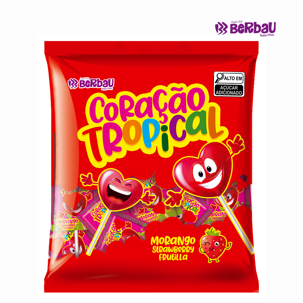 PIRULITO BERBAU CORACAO TROPICAL MORANGO 600G