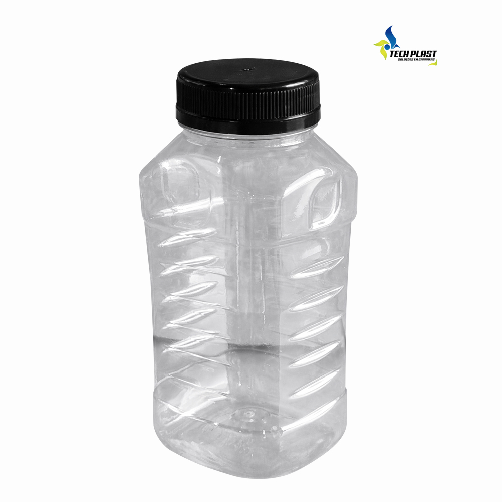 GARRAFA TECHPLAST QUADRADA COM TAMPA  300ML C/100 UNIDADES