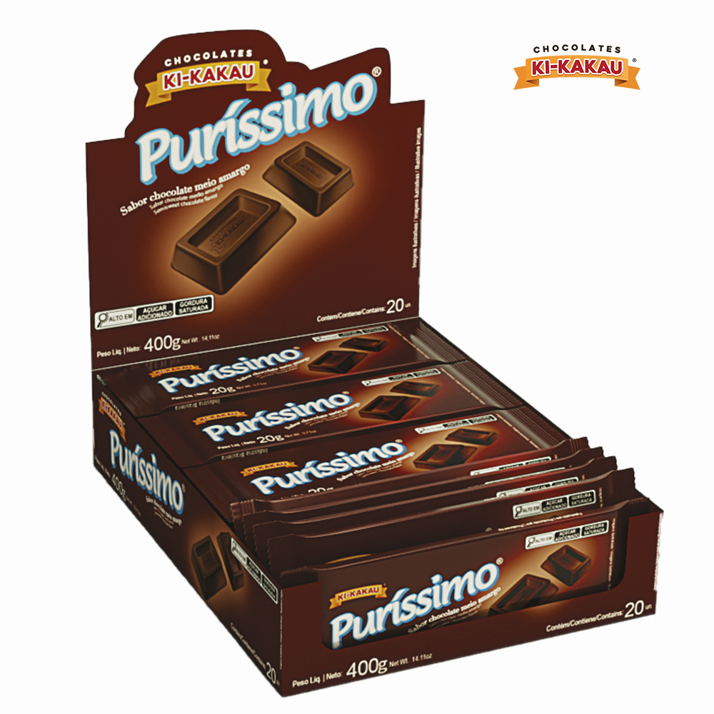 BARRA DE CHOCOLATE KIKAKAU KIDS PURISSIMO MEIO AMARGO 20G - DISPLAY COM 400 GRAMAS