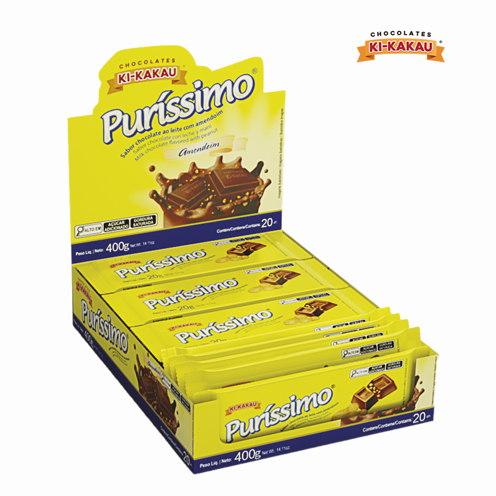 BARRA DE CHOCOLATE KIKAKAU KIDS PURISSIMO AMENDOIM 20G - DISPLAY COM 400 GRAMAS
