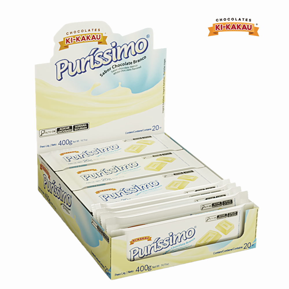 BARRA DE CHOCOLATE KIKAKAU KIDS PURISSIMO BRANCO 20G - DISPLAY COM 400 GRAMAS