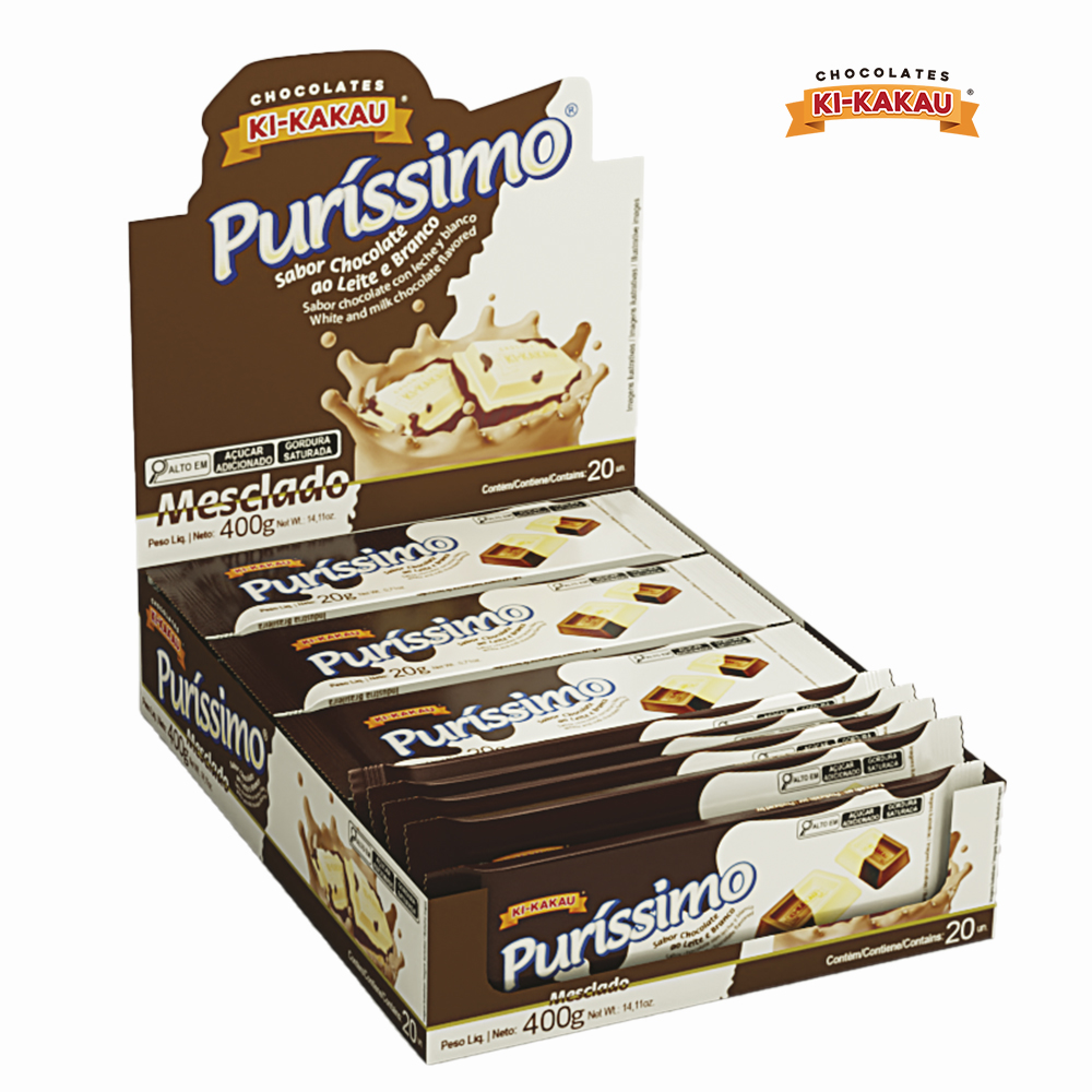 BARRA DE CHOCOLATE KIKAKAU KIDS PURISSIMO MESCLADO 20G - DISPLAY COM 400 GRAMAS