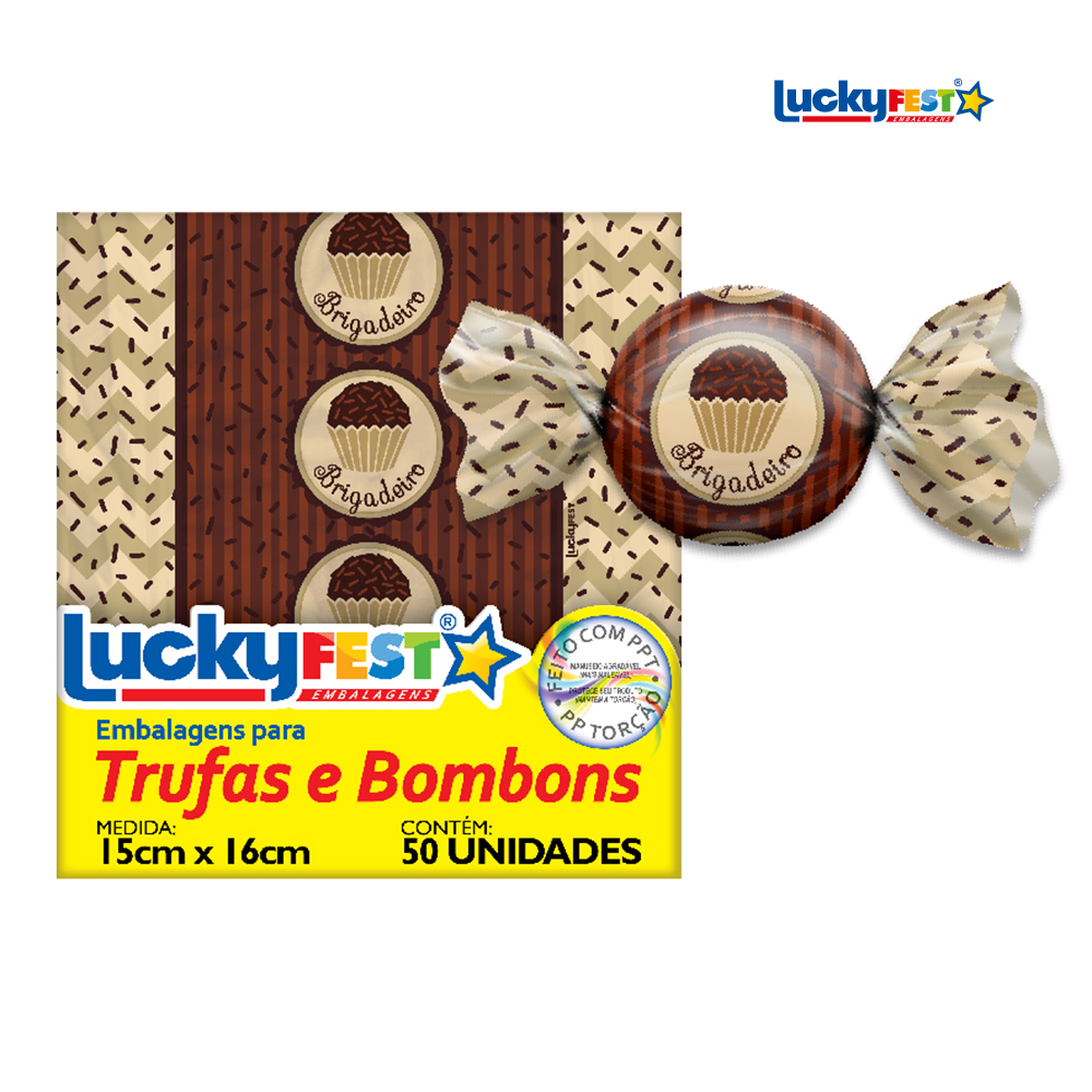 EMBALAGEM P/TRUFA LUCKYFEST SABOR BRIGADEIRO GOLD - PACOTE C/50 UNIDADES