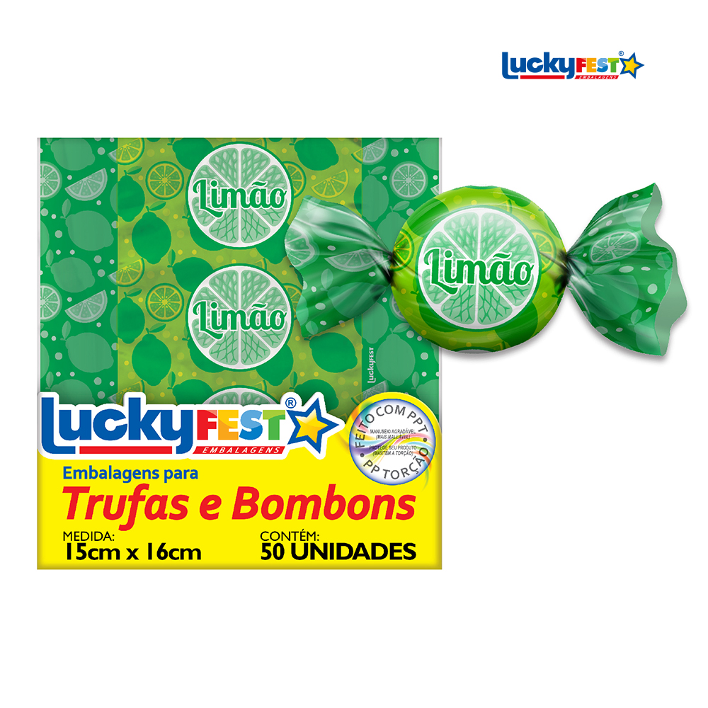 EMBALAGEM P/TRUFA LUCKYFEST SABOR LIMÃO - PACOTE C/50 UNIDADES