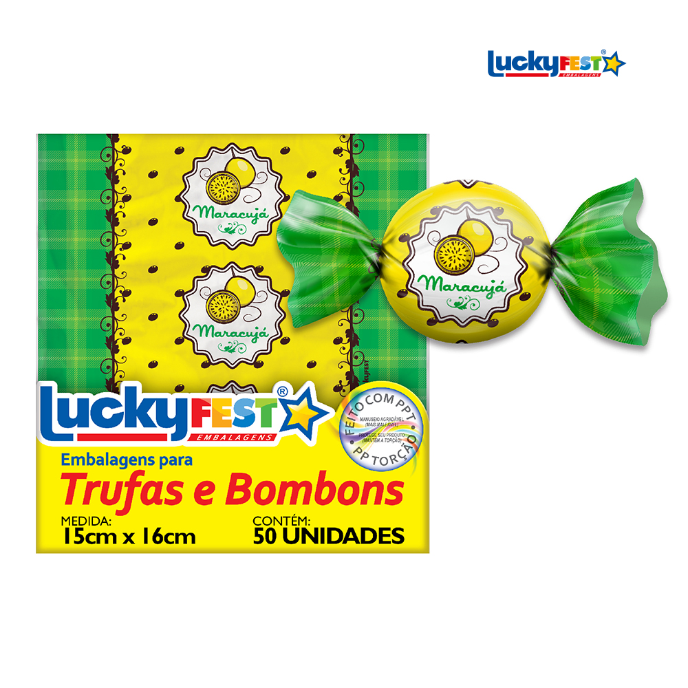 EMBALAGEM P/TRUFA LUCKYFEST SABOR MARACUJÁ - PACOTE C/50 UNIDADES