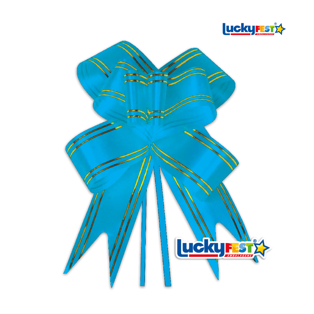 LAÇO LUCKYFEST BORBOLETA 1,6X33CM M DOURADO AZUL - PACOTE C/10 UNIDADES