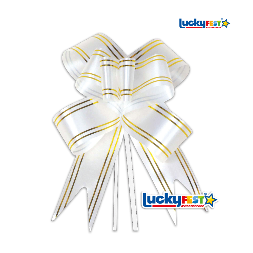 LAÇO LUCKYFEST BORBOLETA 1,6X33CM M DOURADO BRANCO - PACOTE C/10 UNIDADES