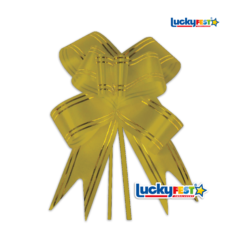 LAÇO LUCKYFEST BORBOLETA 1,6X33CM M DOURADO AMARELO OURO - PACOTE C/10 UNIDADES