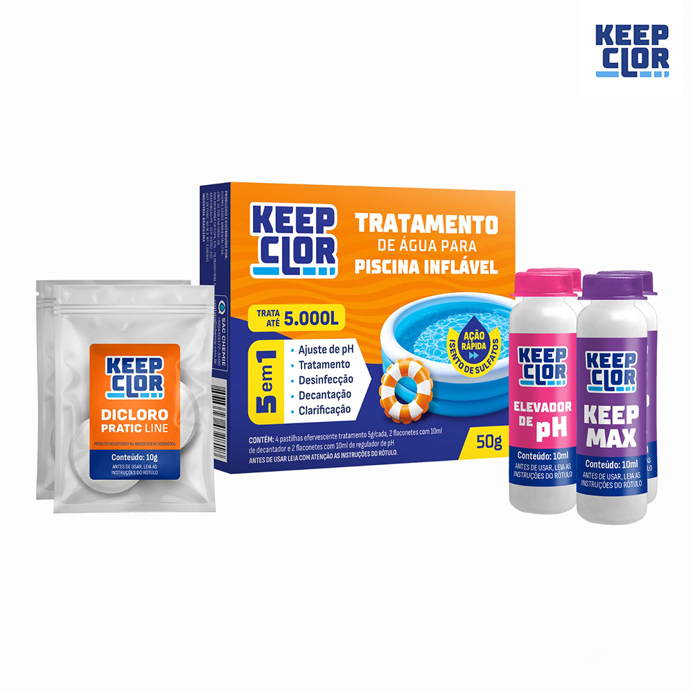 KIT KEEPCLOR PARA TRATAMENTO EM PISCINAS INFLAVEL 5 EM 1 C/50G