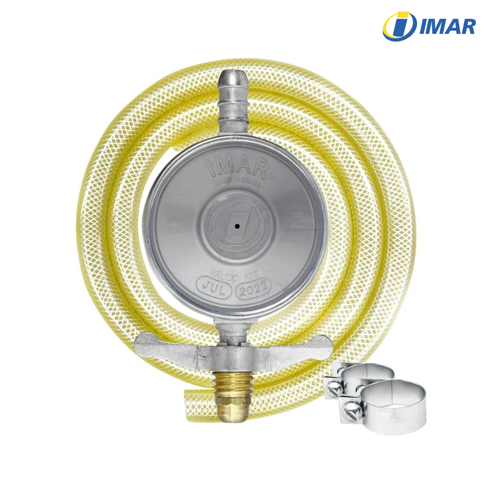 REGULADOR IMAR DE GAS 0727/05 1KG/H TAMPA EM ABS CINZA - C/MANGUEIRA 1,25M