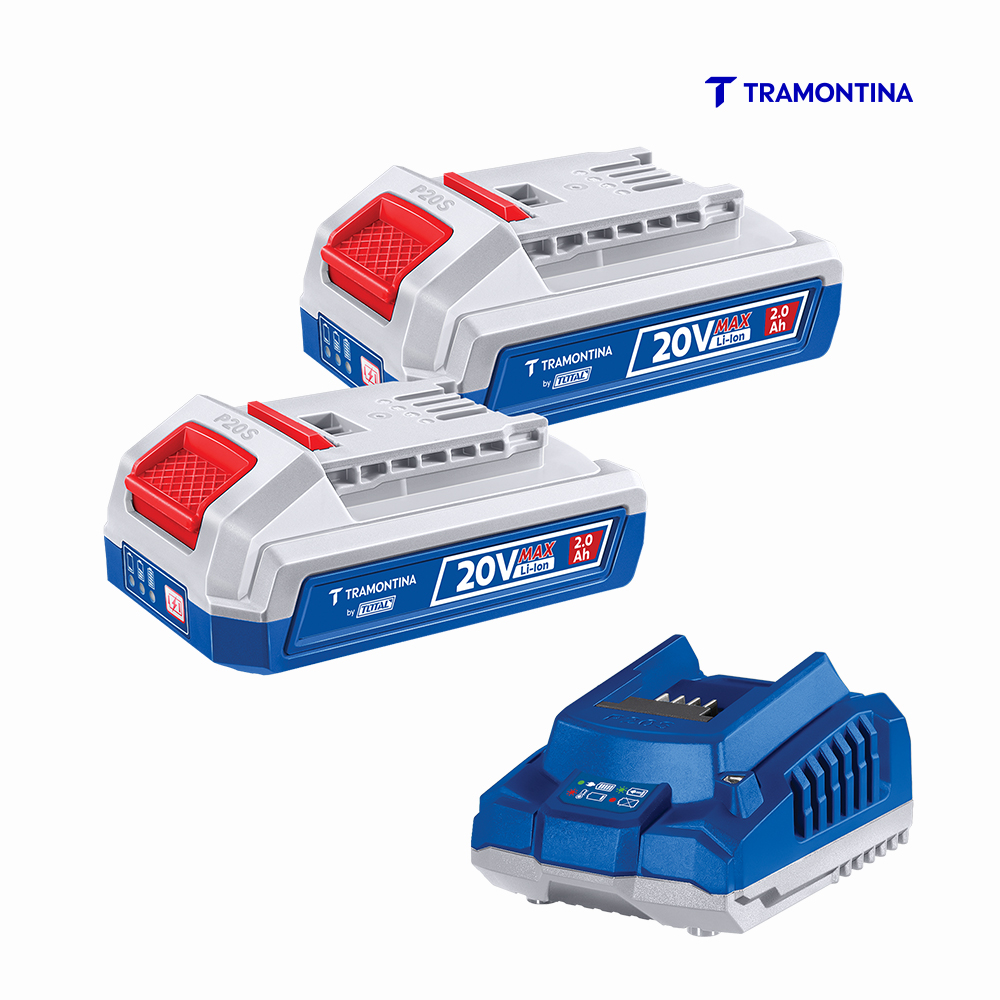 KIT 2 BATERIAS TRAMONTINA BY TOTAL 20V 2,0AH LITHIUM-ION C/CARREGADOR