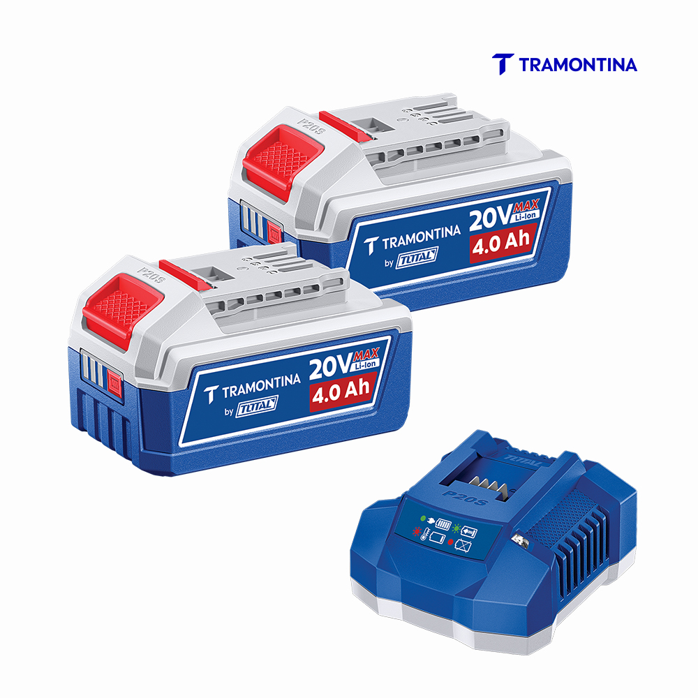 KIT 2 BATERIAS TRAMONTINA BY TOTAL 20V 4,0AH LITHIUM-ION C/CARREGADOR