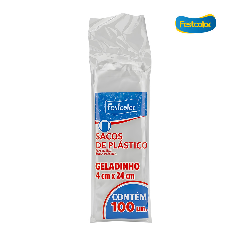 SACO PLASTICO FESTCOLOR P/DINDIN 04X24CM - FARDO C/3000 UNIDADES